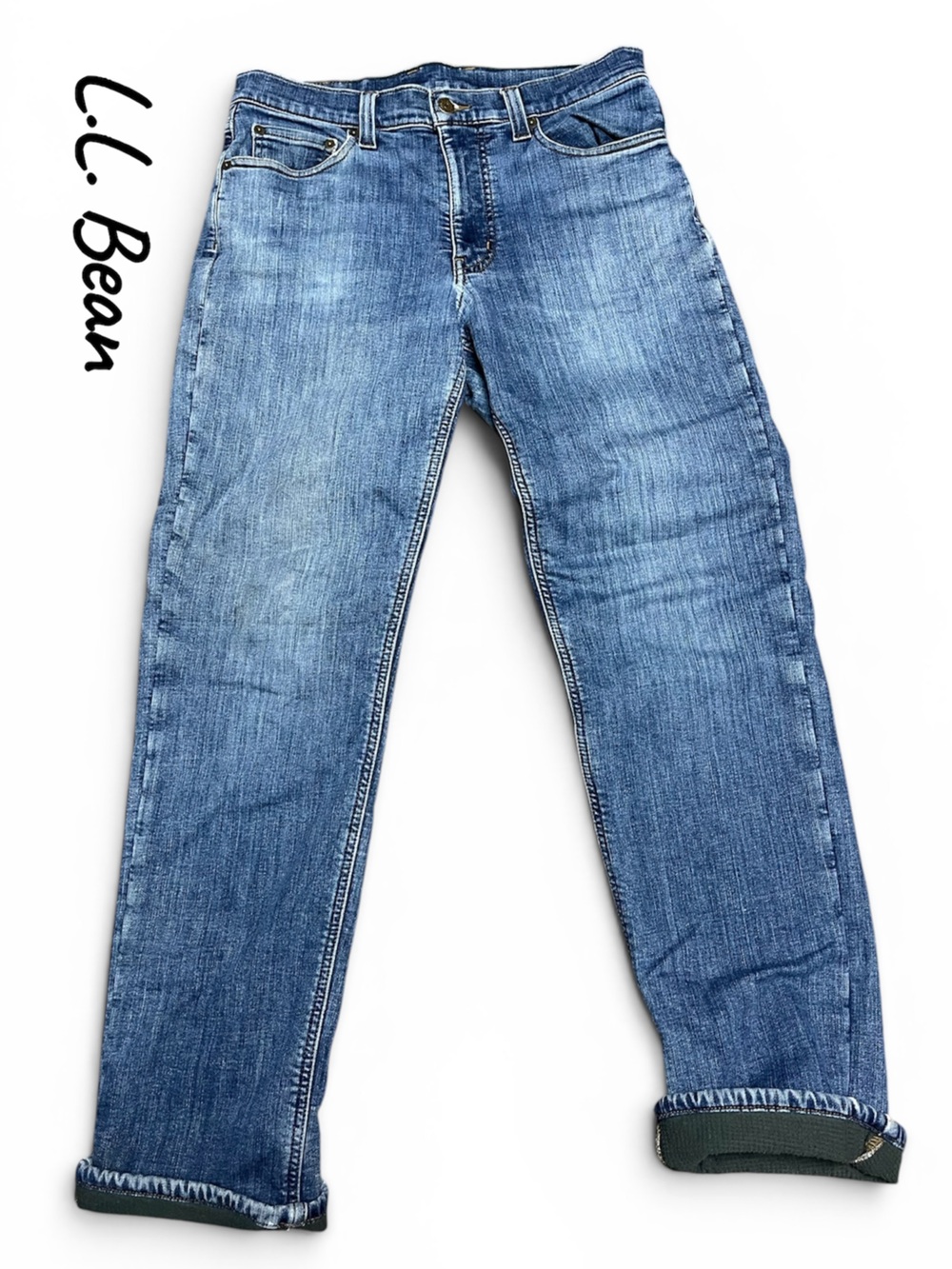 L.L. Bean Men's Size 31x32 thermal-lined Blue Straight-Leg Jeans
